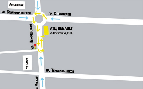 Схема проезда к автосалону АвтоТехЦентр в г. Иваново (АТЦ Renault Иваново)
