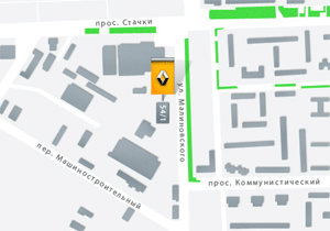 Схема проезда к  автосалону Авингруп на ул. Малиновского, г. Ростов-на-Дону