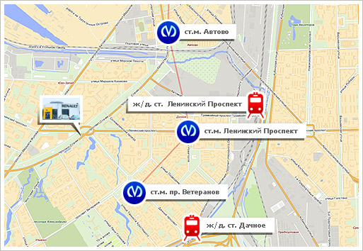 Схема проезда к Петрвоскому автоцентру на Ленинском пр.