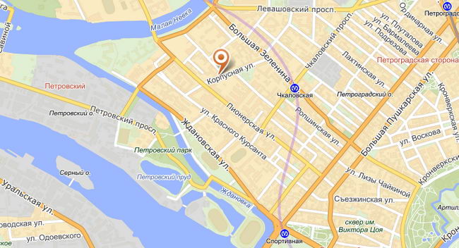 Схема проезда к официальному дилеру Renault автоцентру Ральф-Кар на Петроградской (Малая Зеленина)